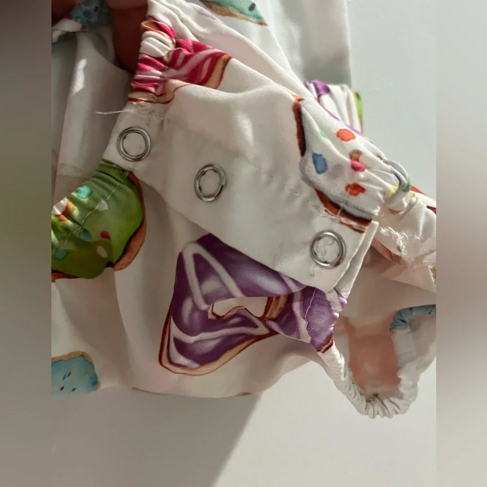 Fyegre Donut Print Ruffle Strap Baby One-Piece with bow
